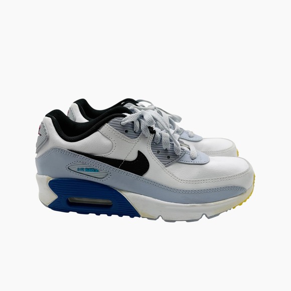 Nike Air Max 90 Kids Sneakers White Gray Blue Athletic Shoes‎ - Picture 2 of 10